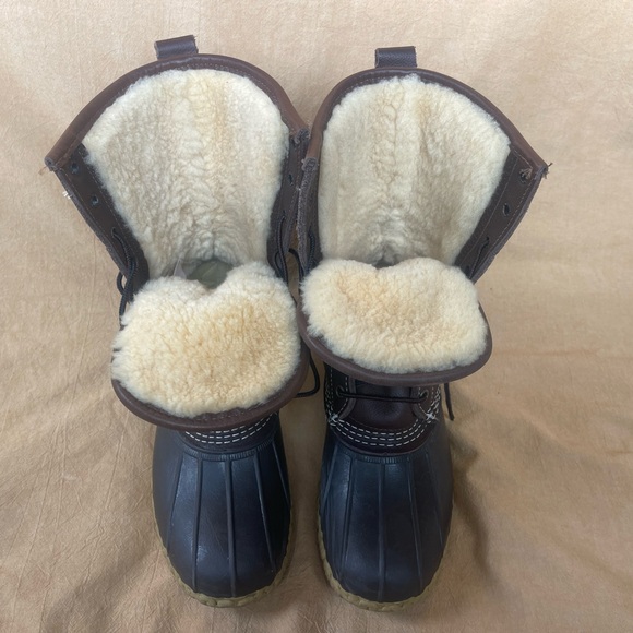 LL Bean Duck Boot Womens Size 7 Lace Up 10” brown Leather Shearling Lined - Picture 8 of 8